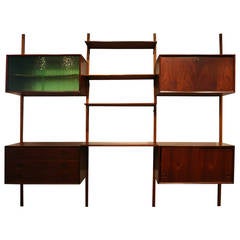 Danish Mid Century Modern Teak Wall System Shelving Bar Cabinet