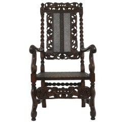 Antique Heavily Carved Walnut Throne Hall Chair
