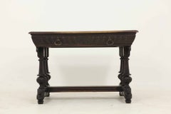 Antique Heavily Carved Victorian Oak Library Table / Desk