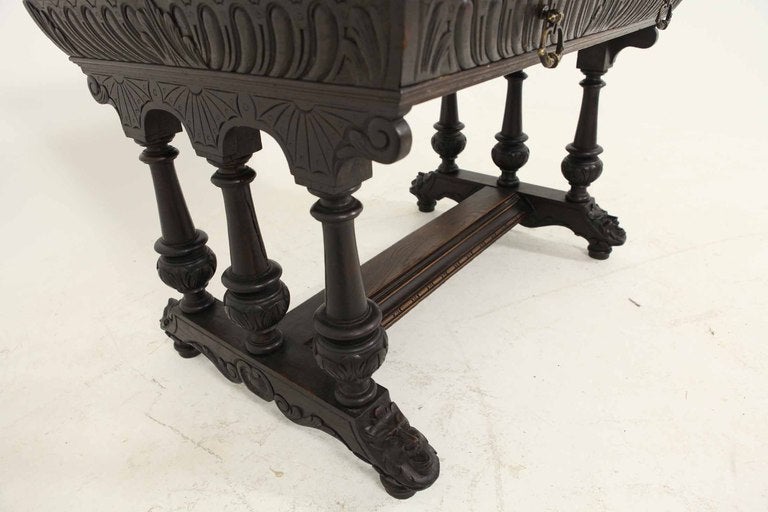 Heavily Carved Victorian Oak Library Table / Desk 1
