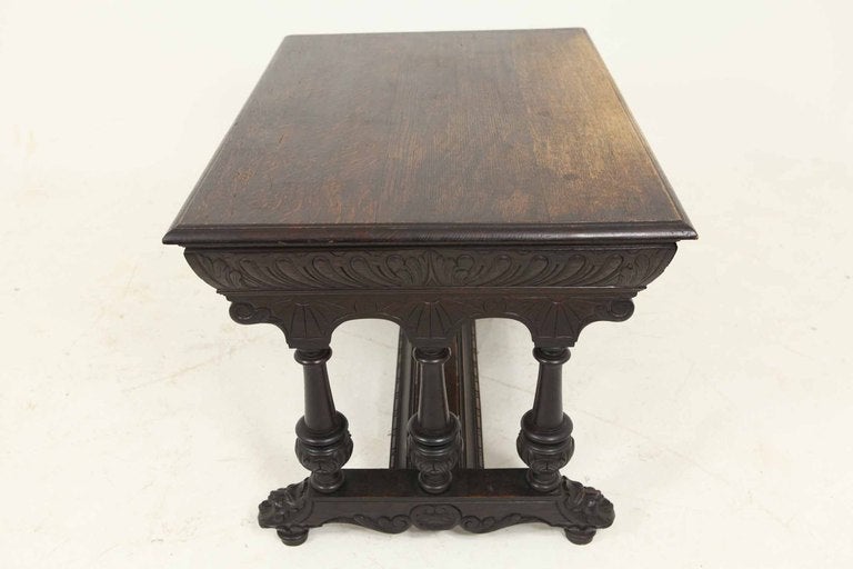 Heavily Carved Victorian Oak Library Table / Desk 2