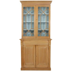 Two Part Victorian Pine Cabinet Bookcase
