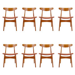 Danish Modern 8 Oak Dining Chairs by Hans Wegner for Carl Hansen & Son CH-30