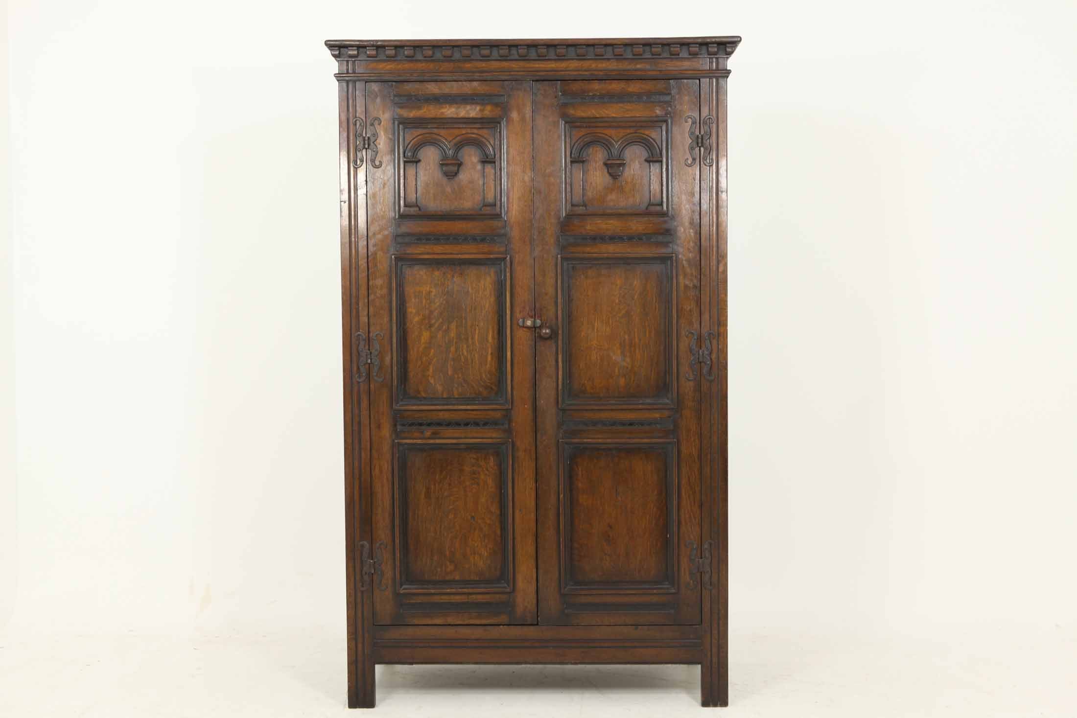 Tudor Style Oak 2-Door Armoire