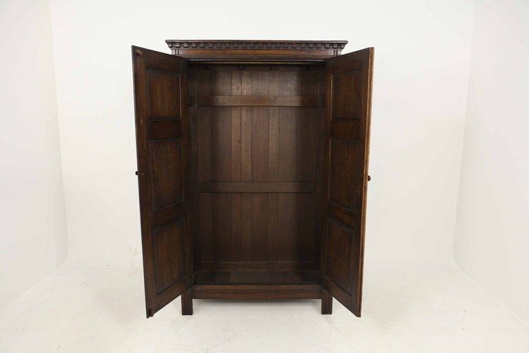 Tudor Style Oak 2-Door Armoire 2