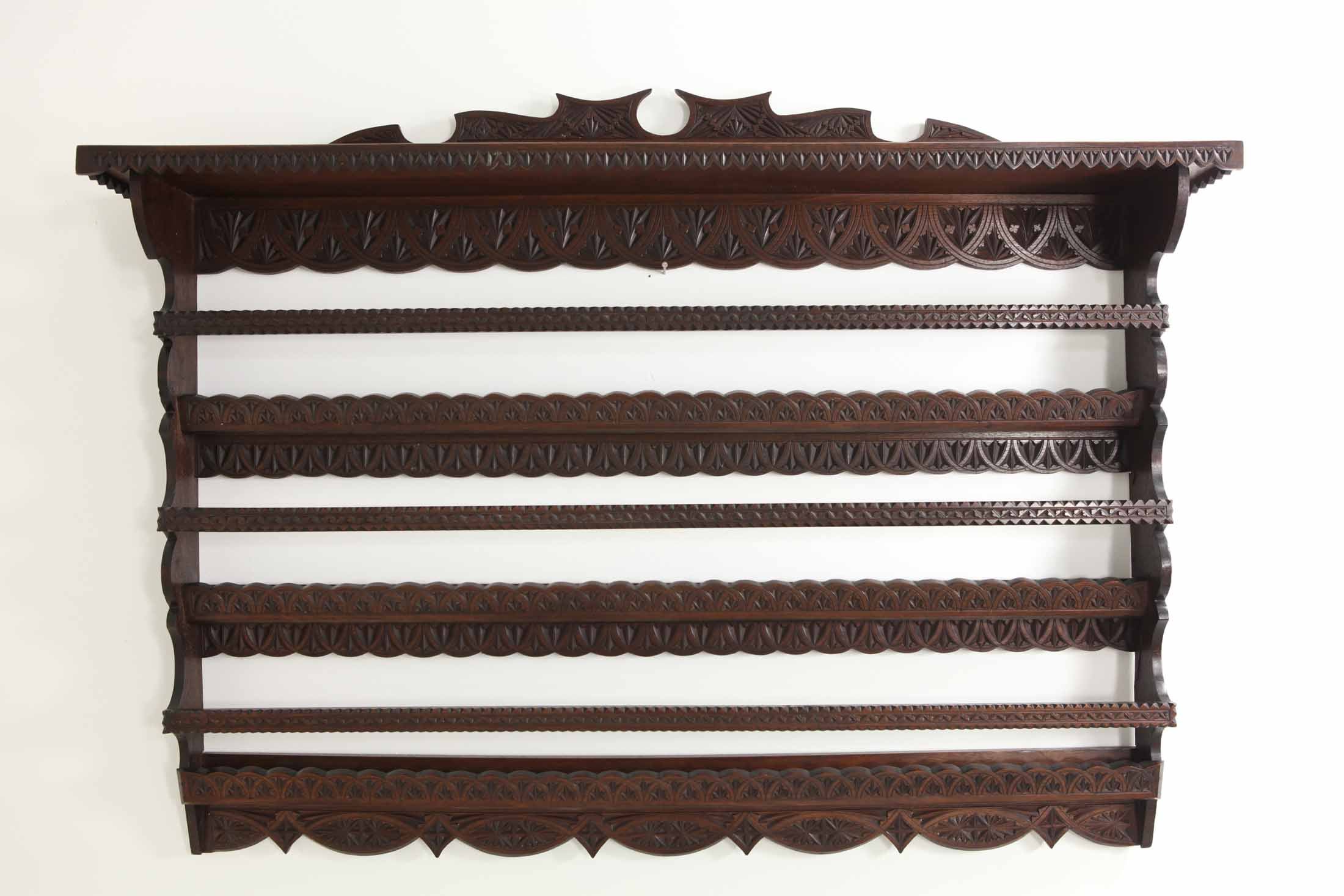 Victorian Chip Carved Walnut Plate Rack