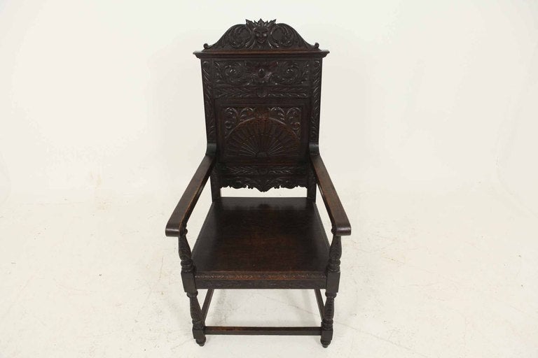 Victorian Carved Oak Throne Armchair