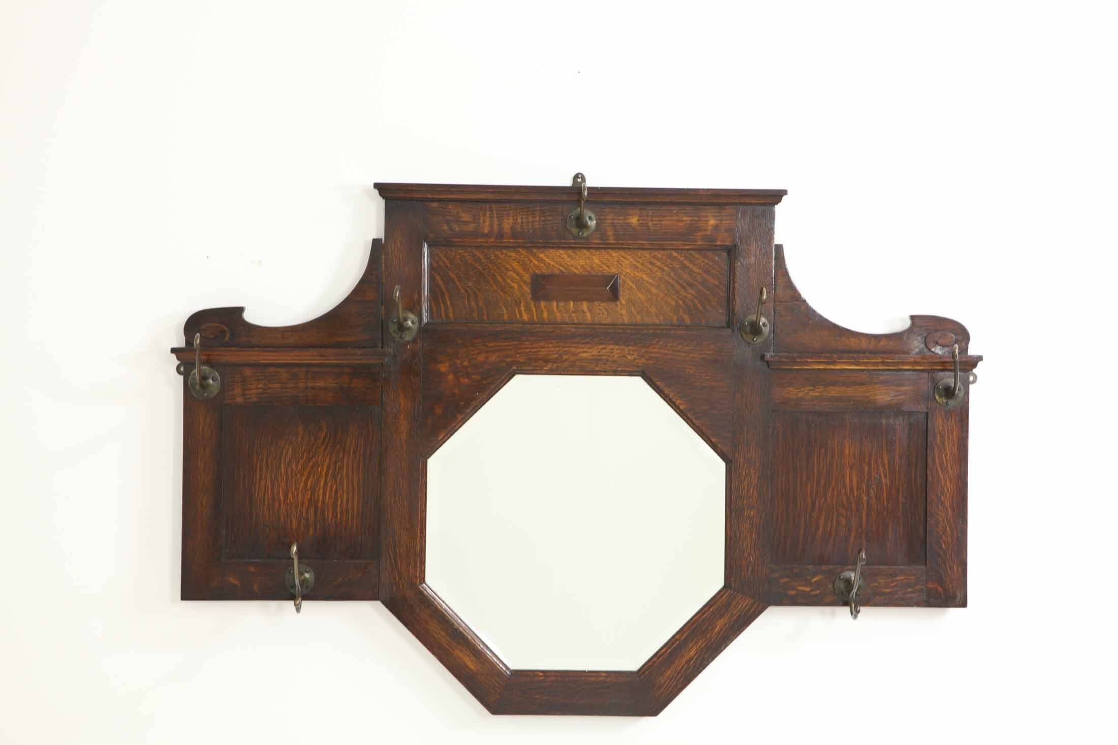 Oak Hall Coat Rack With Bevelled Mirror