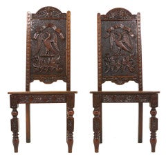 Antique Pair Victorian Walnut Hall Chairs