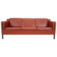 Danish Mid-Century Modern Leather Three-Seat Sofa or Loveseat