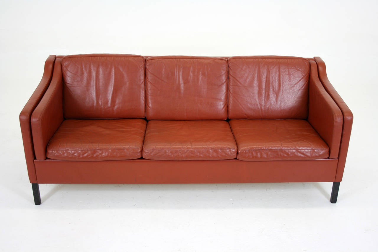 Danish Mid-Century Modern Leather Three-Seat Sofa or Loveseat 5