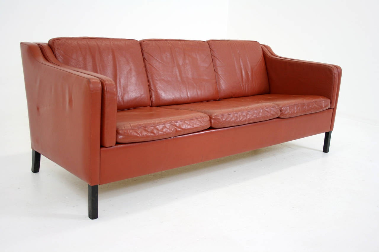 Danish Mid-Century Modern Leather Three-Seat Sofa or Loveseat 4