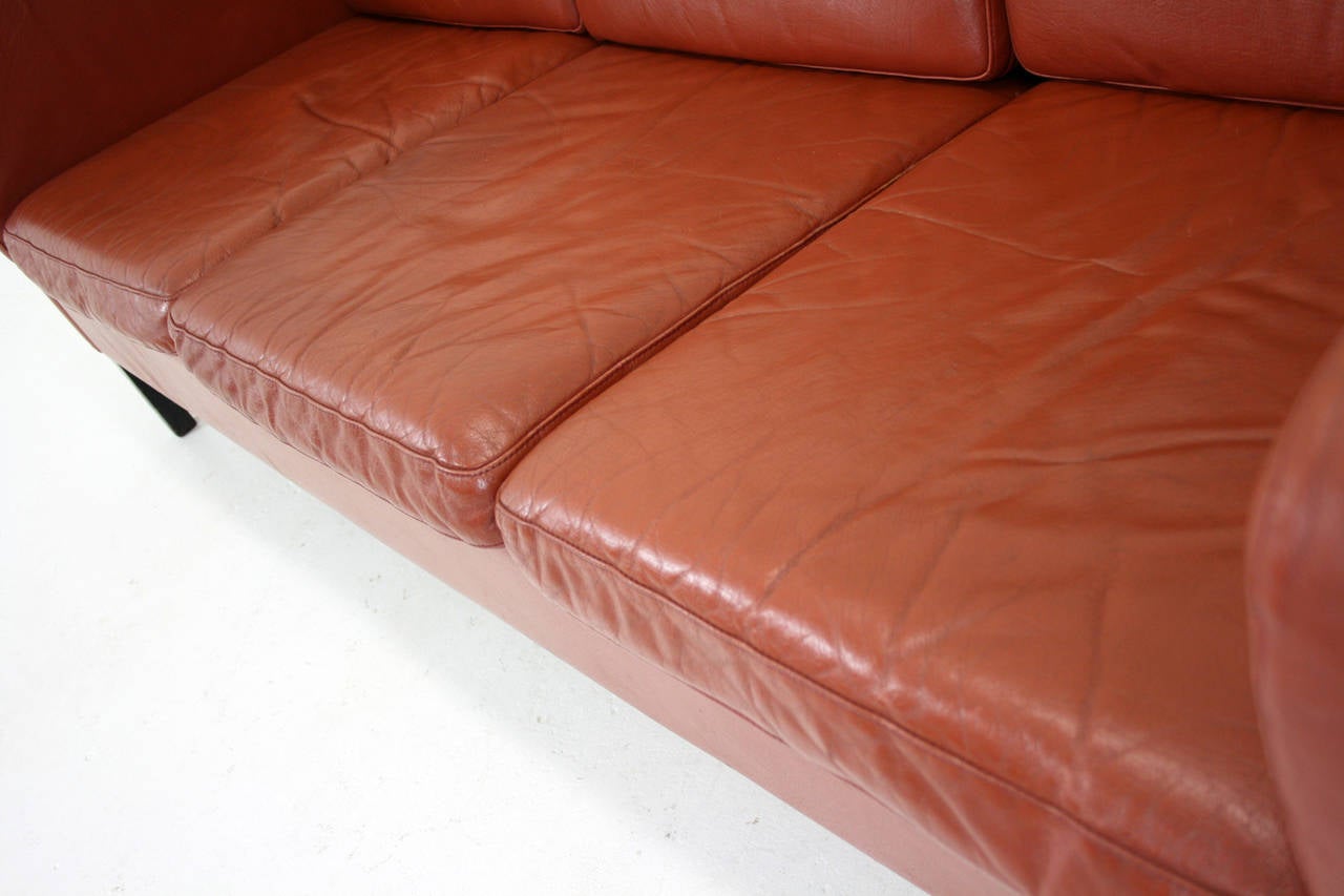 Danish Mid-Century Modern Leather Three-Seat Sofa or Loveseat 1