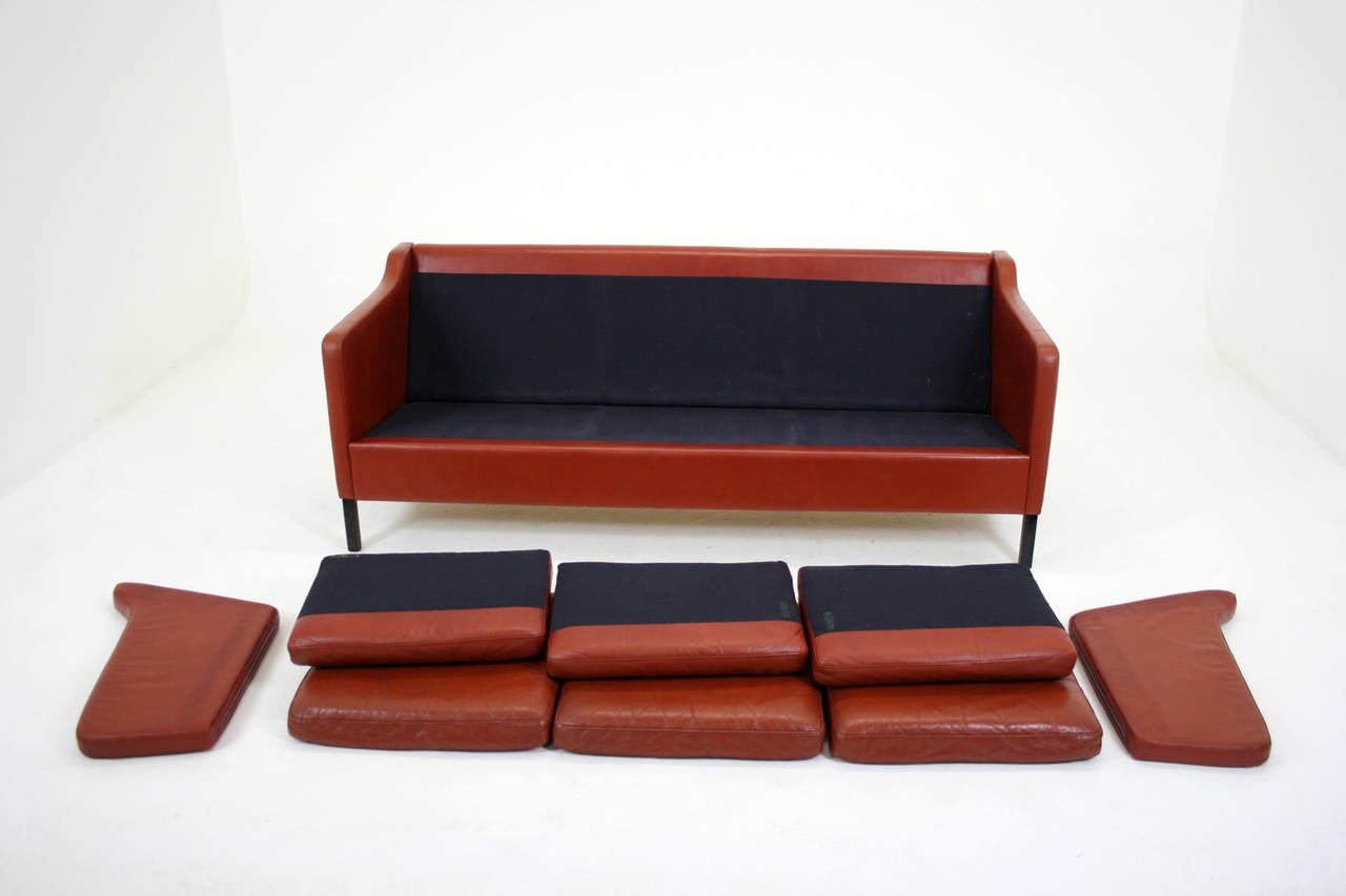 Danish Mid-Century Modern Leather Three-Seat Sofa or Loveseat 2
