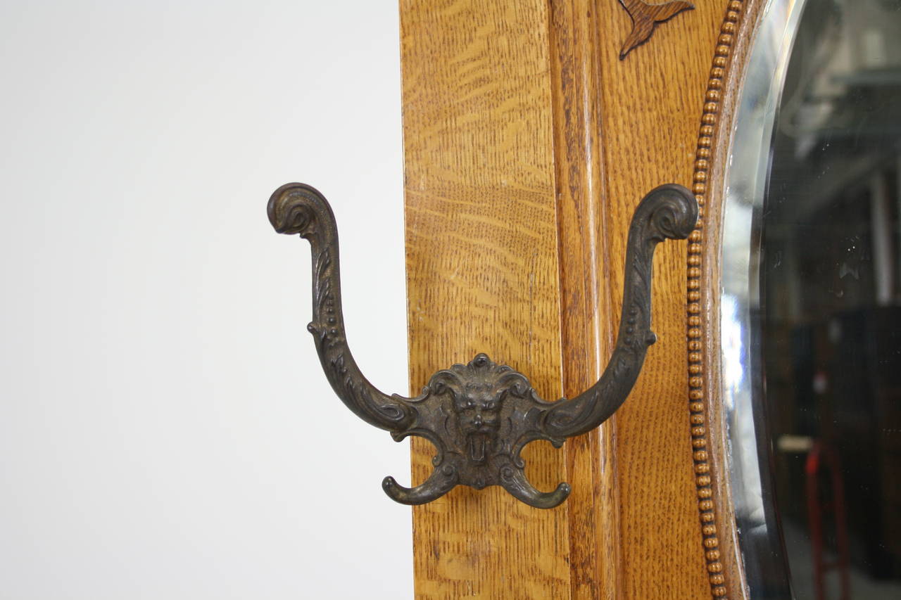 Early 20th Century Colossal Antique American Carved Tiger Oak Hall Tree or Coat Rack