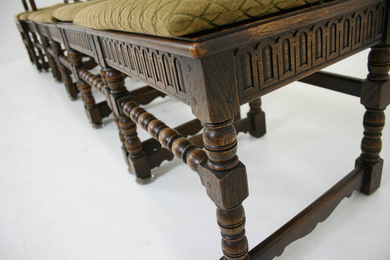 Set of Six Antique Heavily Carved Oak Dining Chairs, Renaissance Revival 