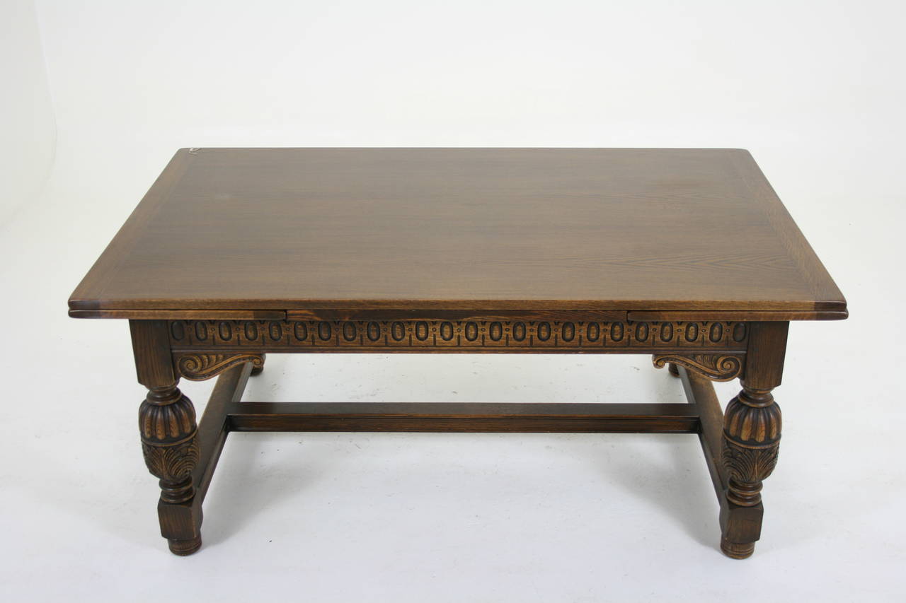 Large Antique Carved Oak Refectory, Dining, Conference Table Renaissance Revival
