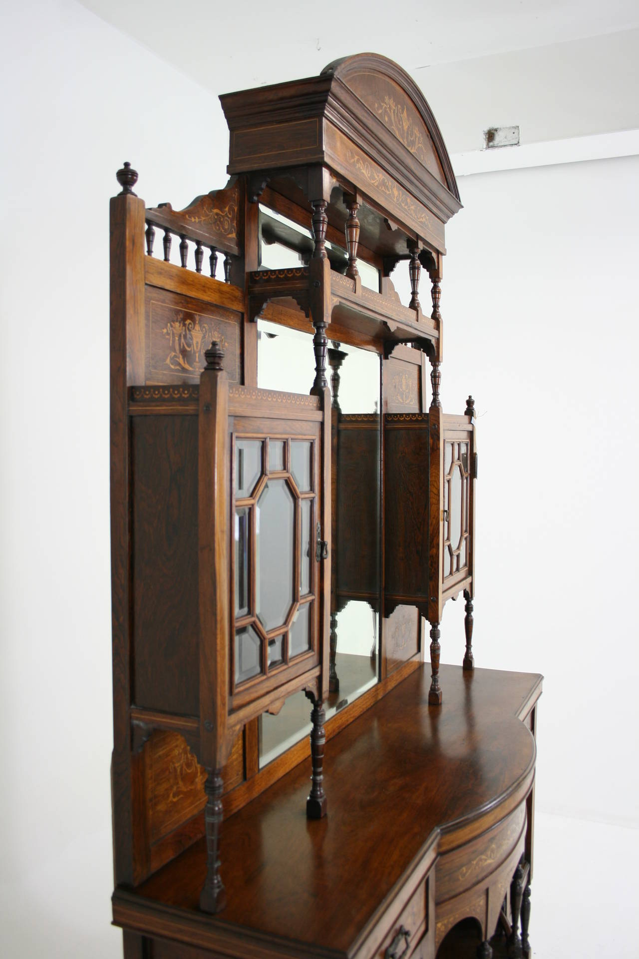 19th Century Antique Scottish Victorian Satinwood Inlaid Rosewood Display Cabinet