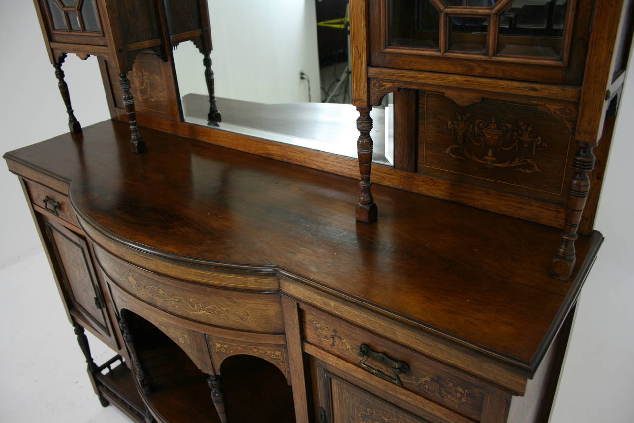 Antique Scottish Victorian Satinwood Inlaid Rosewood Display Cabinet 1