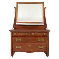 Antique American Solid Walnut Dressing Chest Vanity