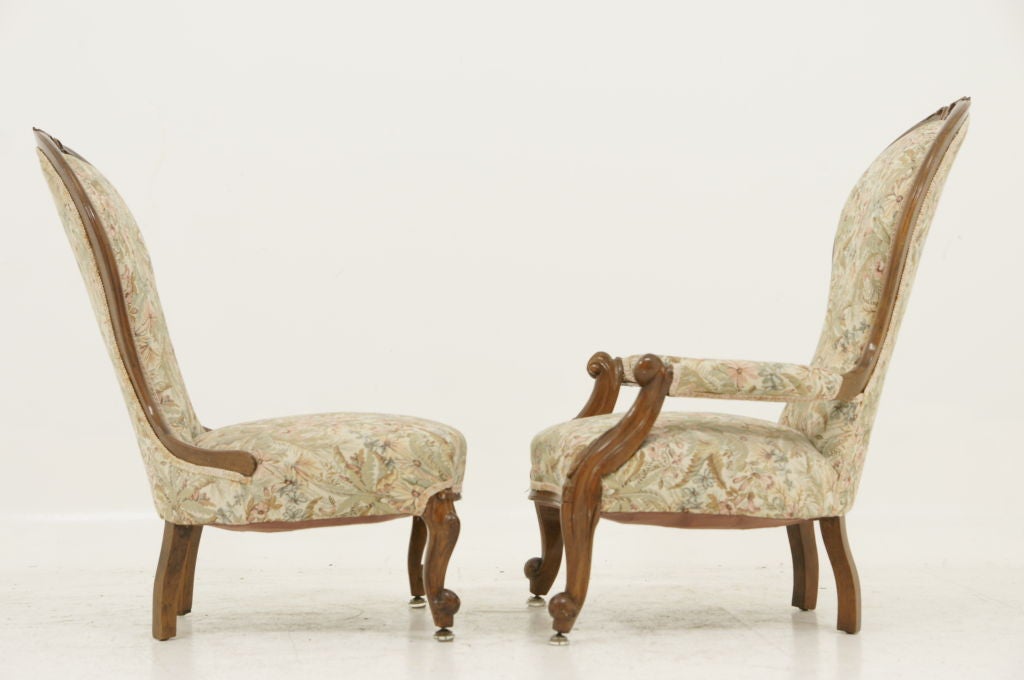 Scottish Pair Victorian Ladies and Gents Parlour Chairs