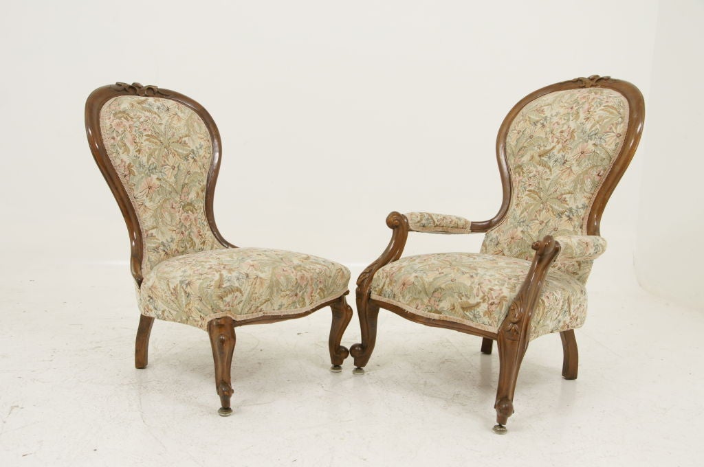 Pair Victorian Ladies and Gents Parlour Chairs 1