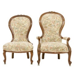 Antique Pair Victorian Ladies and Gents Parlour Chairs