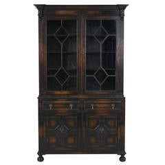 Antique Scottish Carved Oak Four-Door Bookcase or Display Cabinet, China