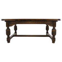 Large Antique Carved Oak Refectory, Dining, Conference Table Renaissance Revival
