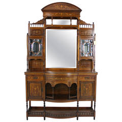 Antique Scottish Victorian Satinwood Inlaid Rosewood Display Cabinet
