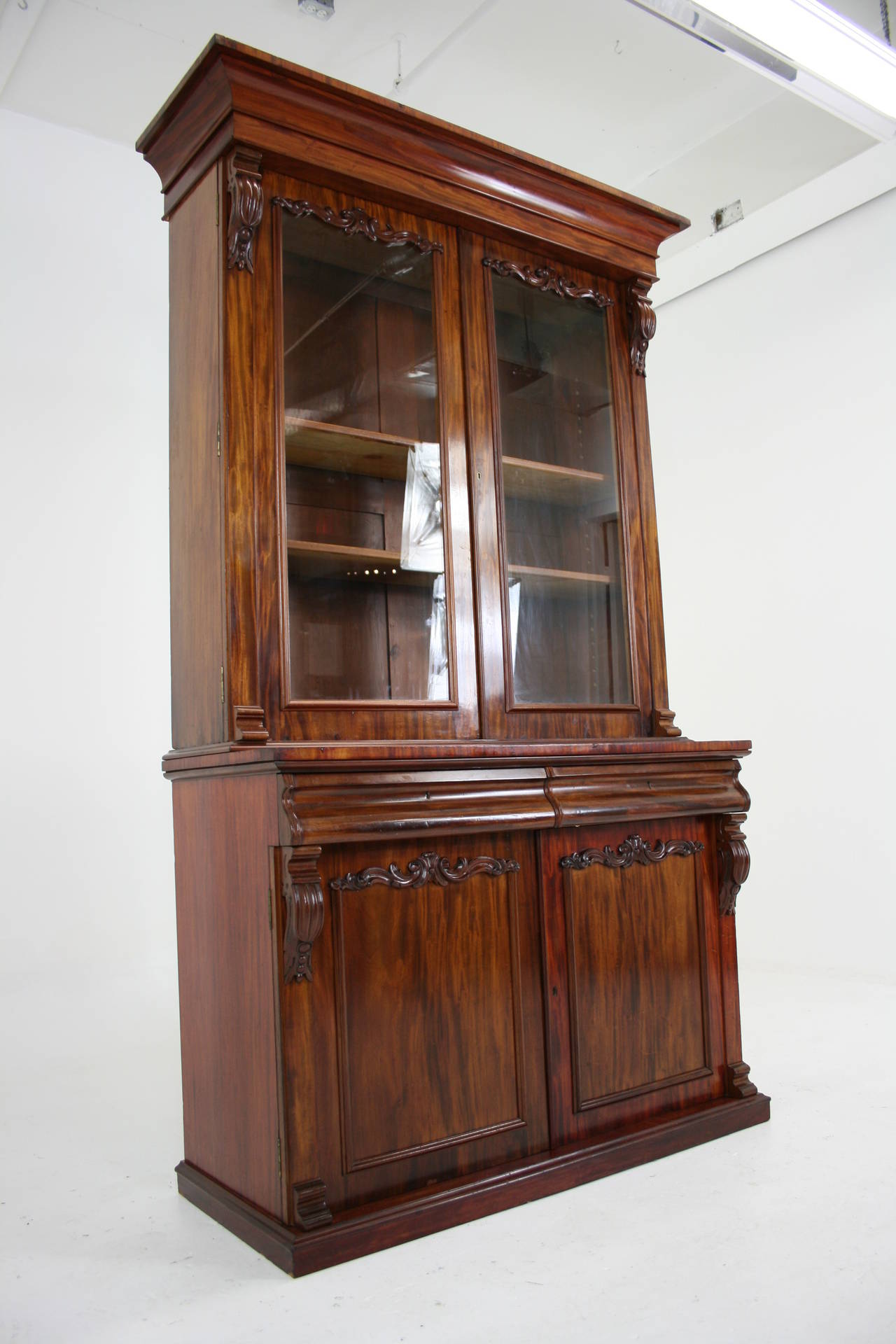 Antique Scottish Victorian Mahogany FourDoor Bookcase or Display