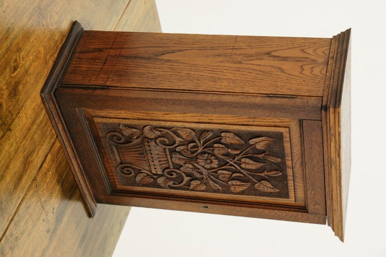 Antique Scottish Carved Oak Wall Smokers Cabinet 1