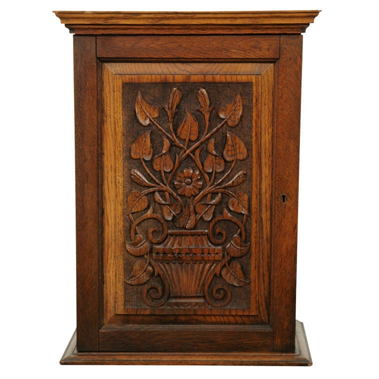Antique Scottish Carved Oak Wall Smokers Cabinet
