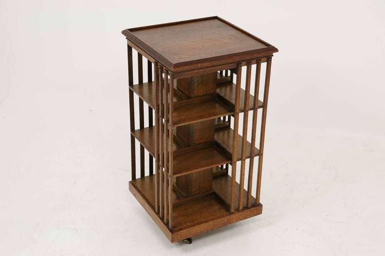 Edwardian Oak Revolving Bookcase 2