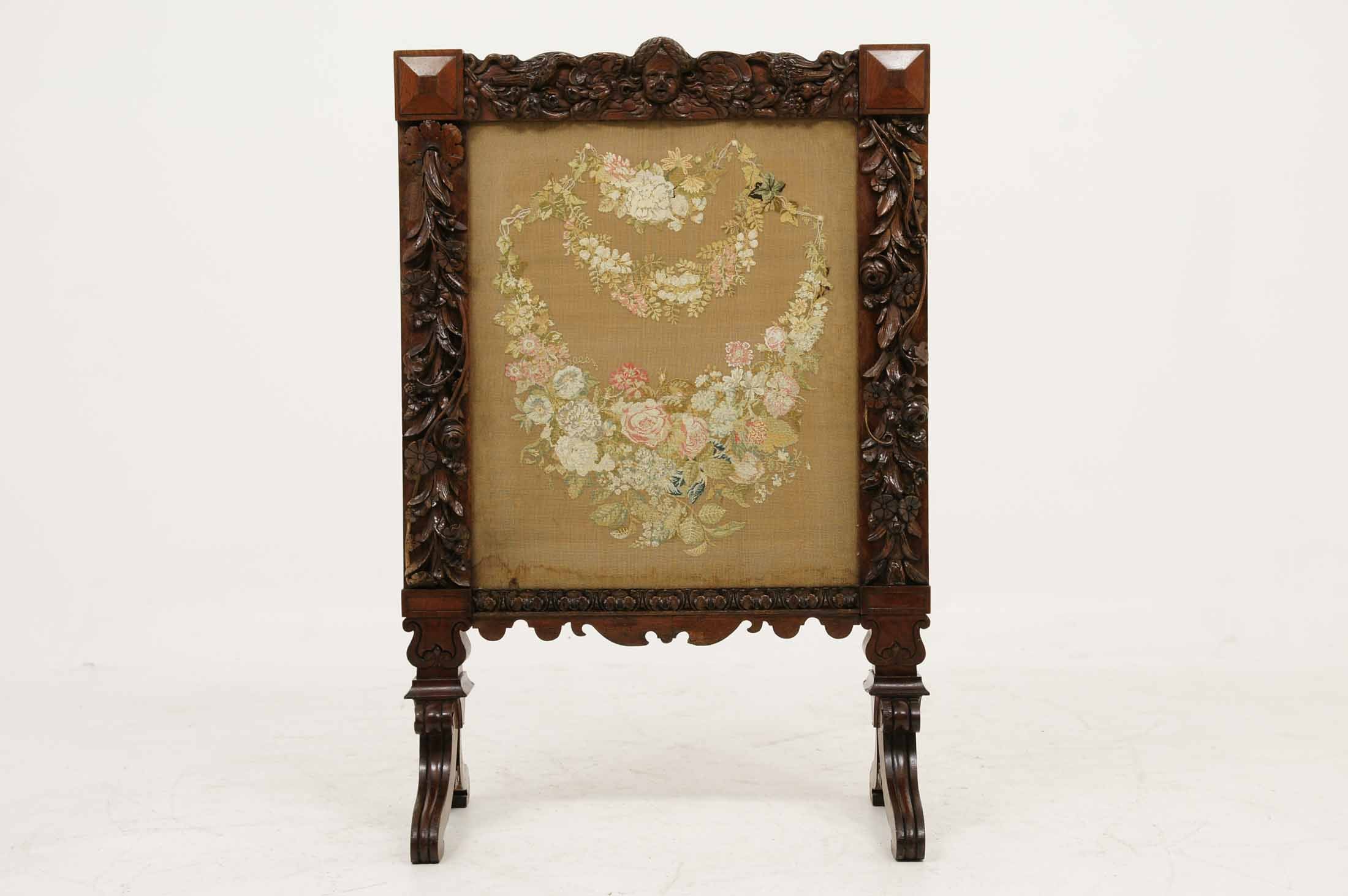 Victorian Mahogany Carved Fire Screen