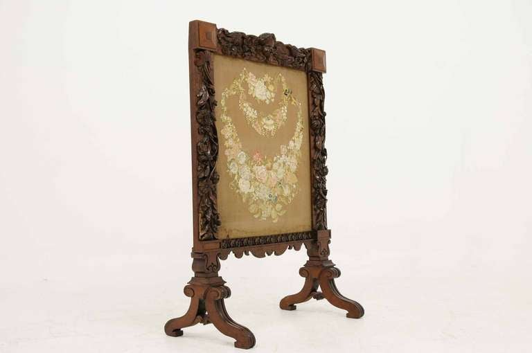 Scottish Victorian Mahogany Carved Fire Screen