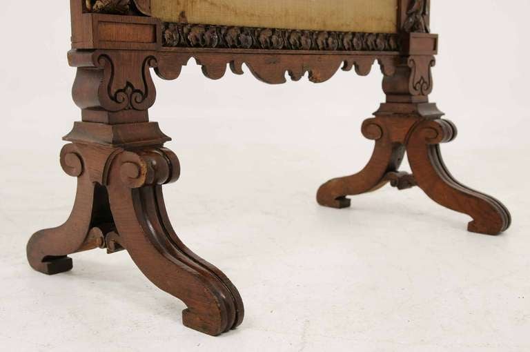 19th Century Victorian Mahogany Carved Fire Screen