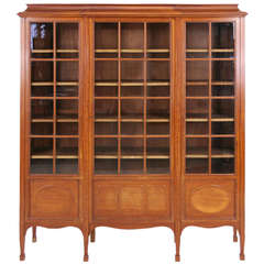 Antique French 3-Door Mahogany Inlaid Bookcase, Display Cabinet
