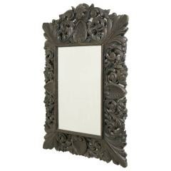 Antique Heavily Carved Oak Bevelled Mirror