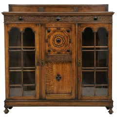 Antique Oak 3-Door Bookcase / China Cabinet