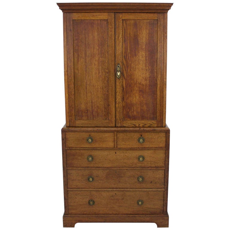 Scottish Oak Arts and Crafts Linen Press, Wardrobe, Chest, Armoire at
