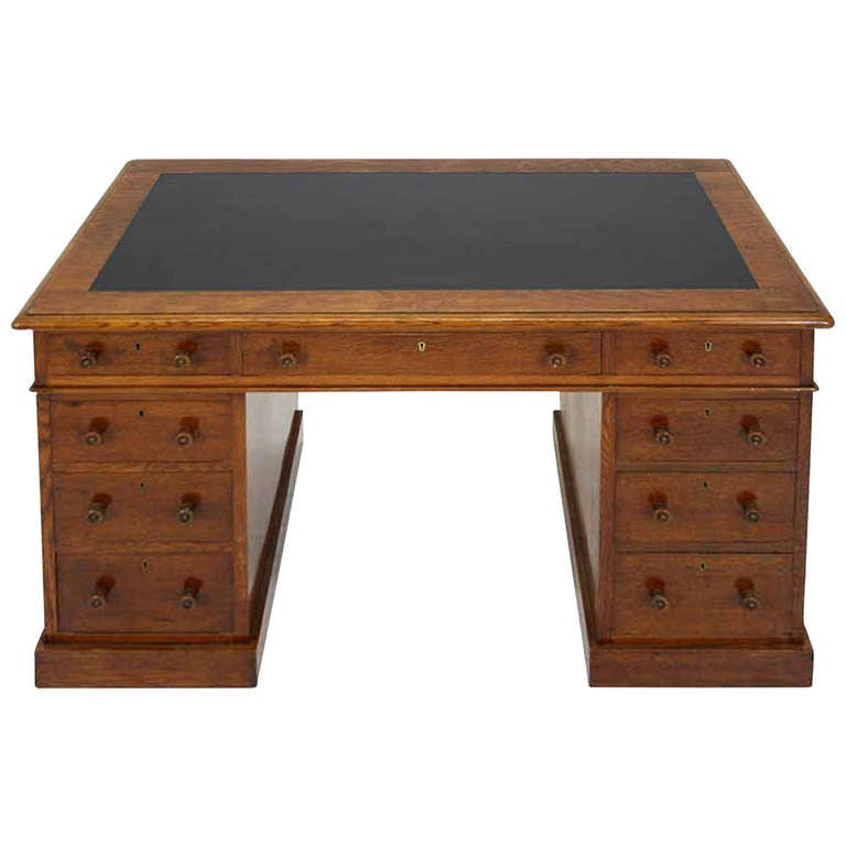19th Century Antique Scottish Oak Double Pedestal Desk Writing 19th Century Antique Scottish Oak Double Pedestal Desk Writing Table For