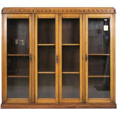 Antique Early 20th Century 4 Door Oak Bookcase, Display Cabinet