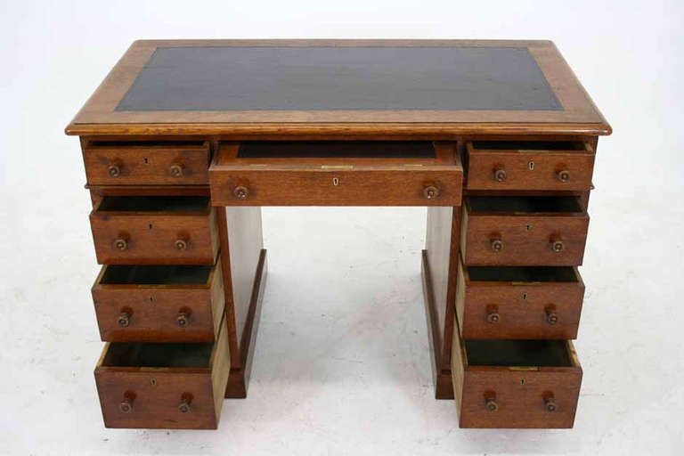 19th Century Antique Scottish Oak Double Pedestal Desk Writing Scottish Oak Double Pedestal Desk
