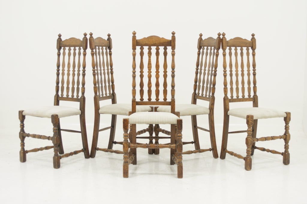 Set 5 Oak Highback Dining Chairs