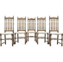 Antique Set 5 Oak Highback Dining Chairs