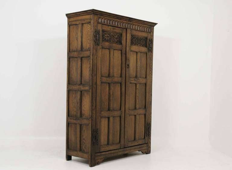 Carved Oak Tudor Style Armoire 2