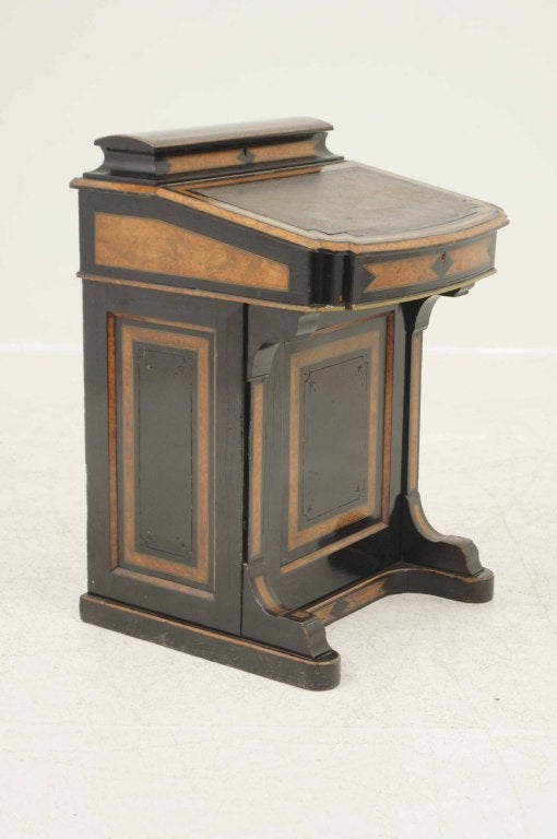 19th Century Victorian Ebonized and Burled Walnut Davenport Desk