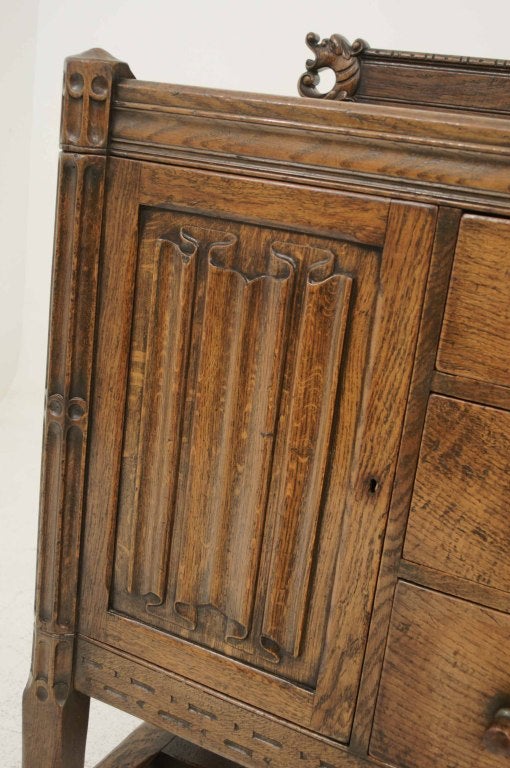 Scottish Oak Tudor Style Linen Fold Sideboard