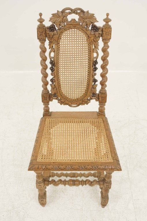 Pair of Victorian Oak Barley Twist Hall Chairs 4